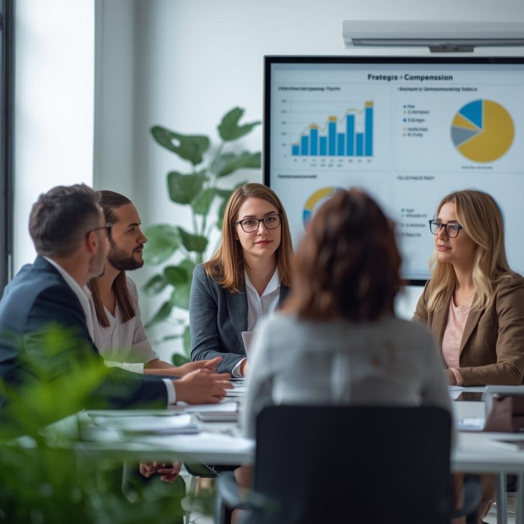 Team diskutiert gemeinsam im Büro