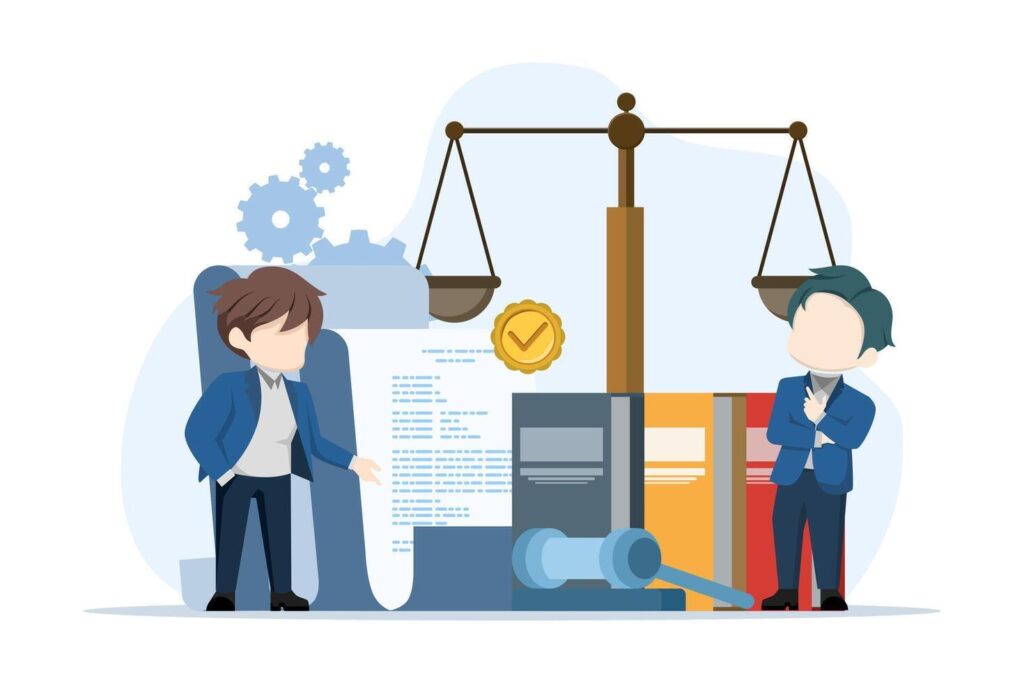 Waage der Gerechtigkeit mit Personen Illustration